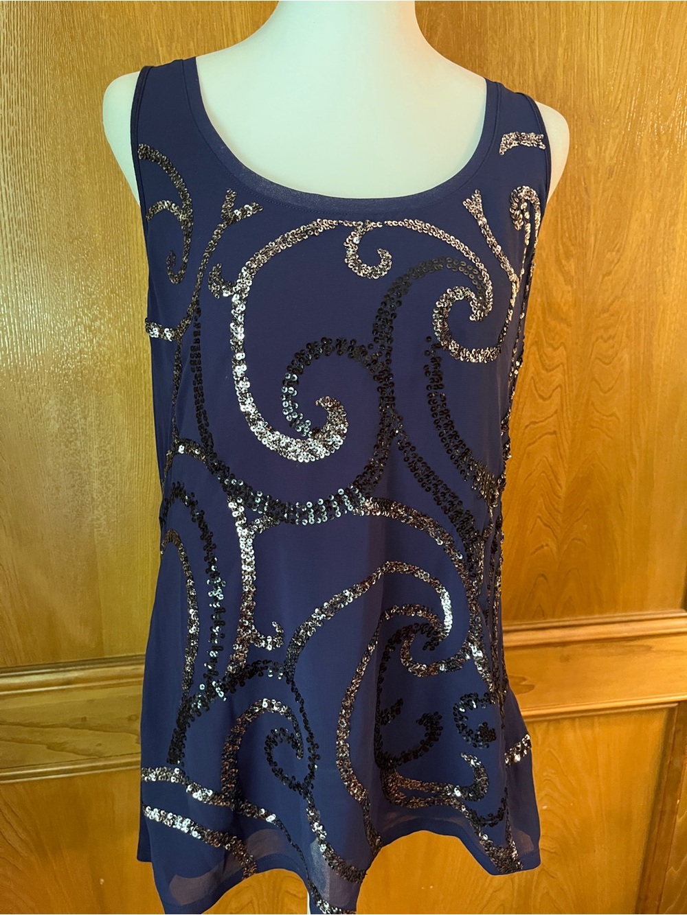 Sz M Express Vintage 90's Blue Sequins Sparkly Tank Top